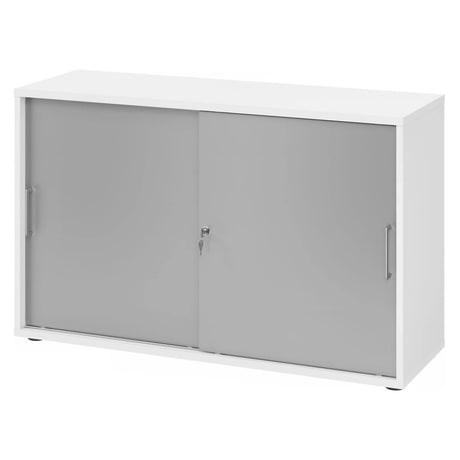 Weißer Schiebetürenschrank BETA S 1752S mit silberfarbenen Fronten und Metallgriffen von hjh OFFICE PRO