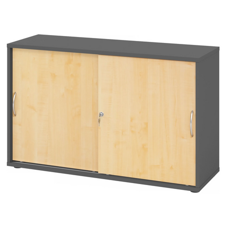 Schiebetürenschrank BETA S 1752S in Graphit und Ahorn mit zwei Bogengriffen von hjh OFFICE PRO