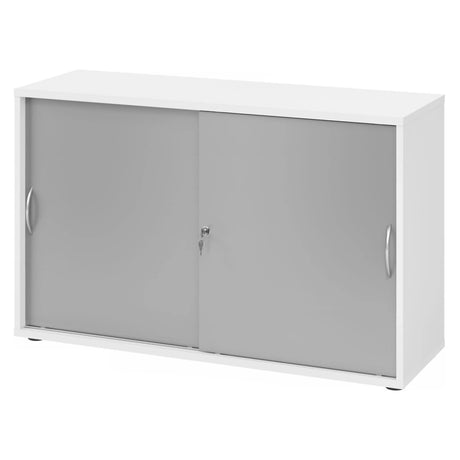Weißer Schiebetürenschrank BETA S 1752S mit silberfarbenen Bogengriffen und Schloss von hjh OFFICE PRO