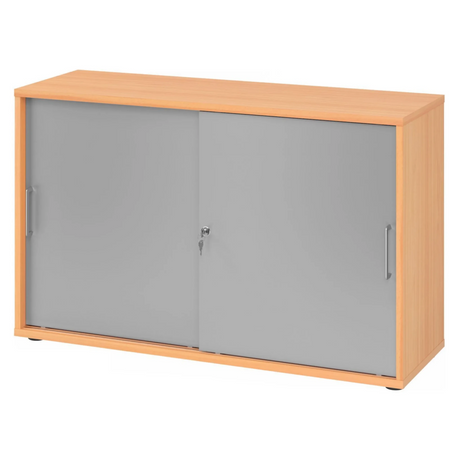 Schiebetürenschrank BETA S 1752S in Buche und Silber mit zwei Metallgriffen von hjh OFFICE PRO