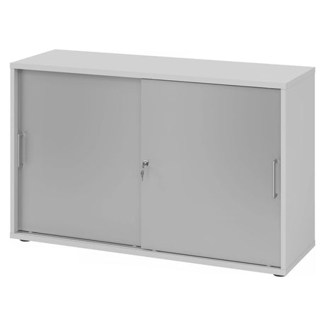 Grauer Schiebetürenschrank BETA S 1752S aus Metall mit silbernen Griffen und Schloss von hjh OFFICE PRO