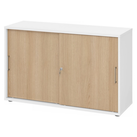 Schiebetürenschrank BETA S 1752S in Weiß und Eiche mit zwei Metallgriffen von hjh OFFICE PRO