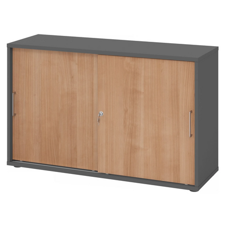 Schiebetürenschrank BETA S 1752S in Graphit und Nussbaum mit Metallgriffen von hjh OFFICE PRO