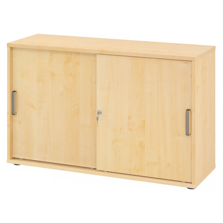 Schiebetürenschrank BETA S 1752S in Ahorn-Optik mit zwei Streifengriffen und Schloss von hjh OFFICE PRO