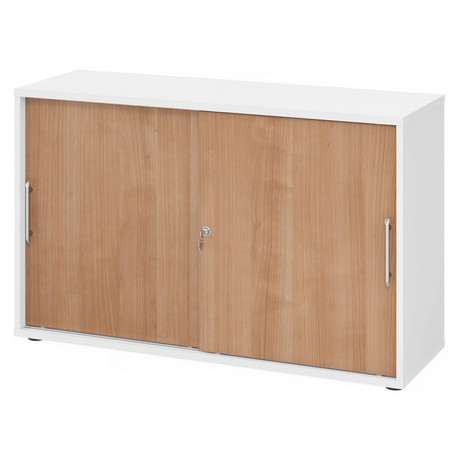 Schiebetürenschrank BETA S 1752S in Weiß und Nussbaum mit Relinggriffen von hjh OFFICE PRO