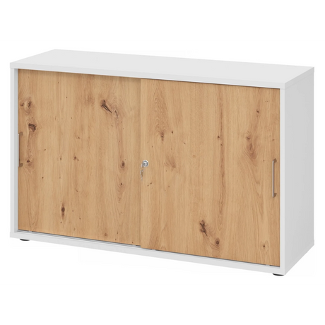 Schiebetürenschrank BETA S 1752S in Weiß und Asteiche mit zwei Metallgriffen von hjh OFFICE PRO