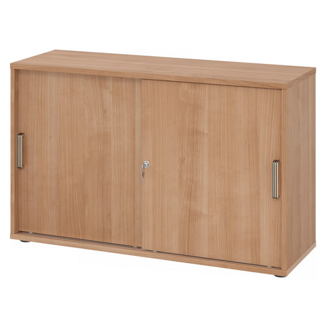 Schiebetürenschrank BETA S 1752S in Nussbaum-Optik mit zwei Streifengriffen und Schloss von hjh OFFICE PRO