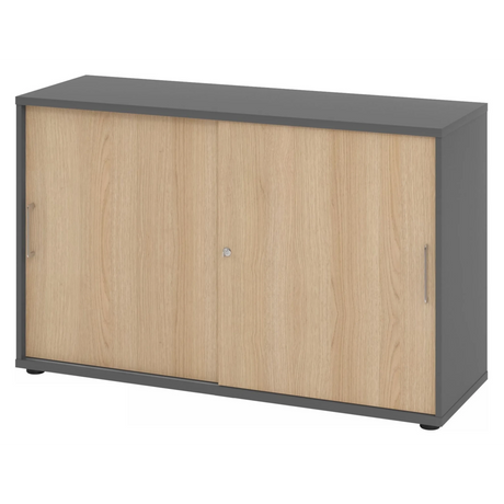 Schiebetürenschrank BETA S 1752S in Graphit und Eiche mit zwei Metallgriffen von hjh OFFICE PRO