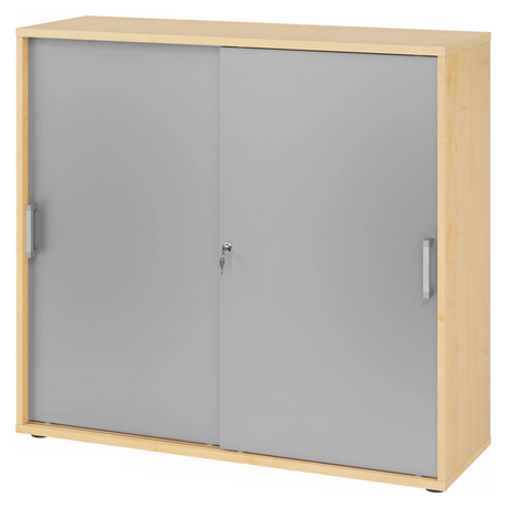 Schiebetürenschrank BETA S 1753S in Ahorn-Optik mit silbernen Metallfronten und Chromgriffen von hjh OFFICE PRO