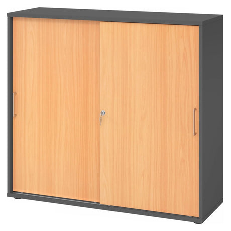 Schiebetürenschrank BETA S 1753S in Graphit und Buche mit Metallgriffen von hjh OFFICE PRO