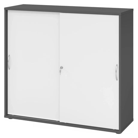 Schiebetürenschrank BETA S 1753S in Graphit und Weiß mit silbernen Bogengriffen von hjh OFFICE PRO