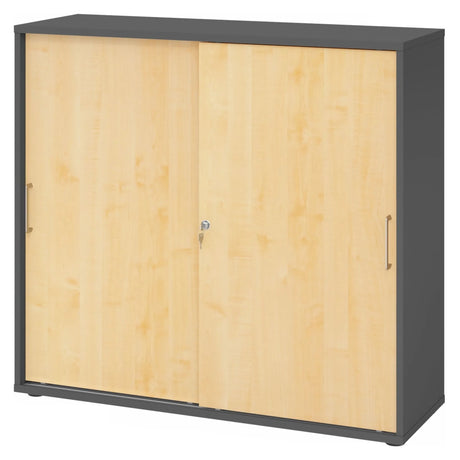 Schiebetürenschrank BETA S 1753S in Graphit und Ahorn mit Metallgriffen von hjh OFFICE PRO
