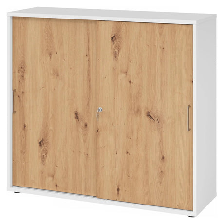 Schiebetürenschrank BETA S 1753S in Weiß und Asteiche mit Metallgriffen von hjh OFFICE PRO