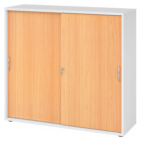 Schiebetürenschrank BETA S 1753S in Weiß und Buche mit Metall-Bogengriffen von hjh OFFICE PRO