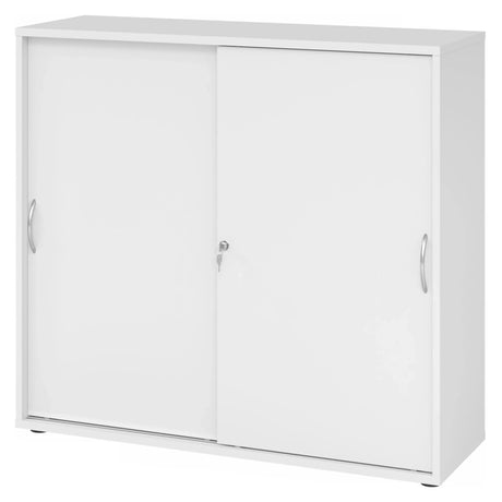 Weißer Schiebetürenschrank BETA S 1753S mit metallischen Bogengriffen und Schloss von hjh OFFICE PRO