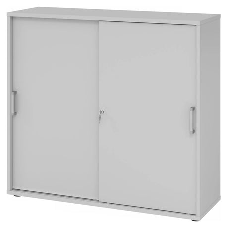 Grauer Schiebetürenschrank BETA S 1753S aus Metall mit Chromgriffen von hjh OFFICE PRO