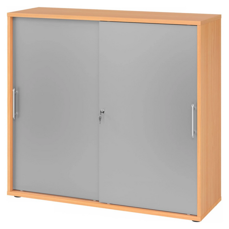 Schiebetürenschrank BETA S 1753S in Buche-Optik mit silbernen Fronten und Relinggriffen von hjh OFFICE PRO