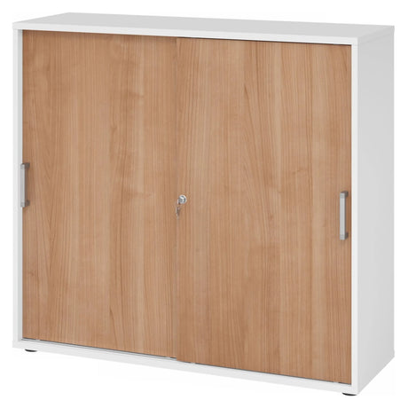 Schiebetürenschrank BETA S 1753S in Weiß und Nussbaum mit Chromgriffen von hjh OFFICE PRO