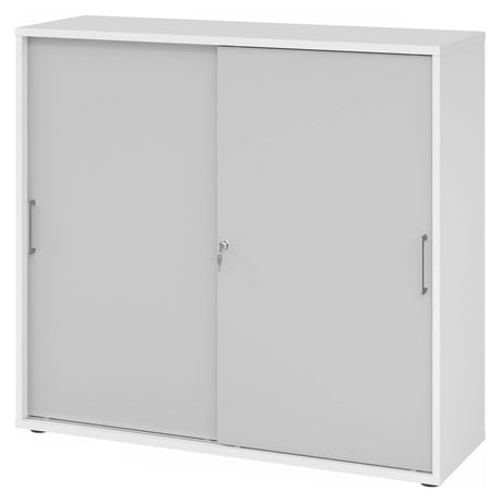 Weiß-grauer Schiebetürenschrank BETA S 1753S mit Metallgriffen und Schloss von hjh OFFICE PRO