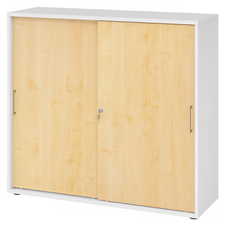 Schiebetürenschrank BETA S 1753S in Weiß und Ahorn mit Metallgriffen von hjh OFFICE PRO