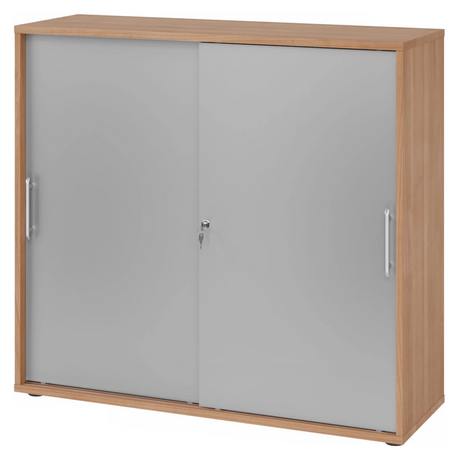 Schiebetürenschrank BETA S 1753S in Nussbaum-Optik mit silbernen Fronten und Relinggriffen von hjh OFFICE PRO
