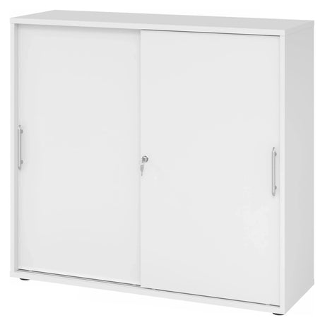 Weißer Schiebetürenschrank BETA S 1753S mit Relinggriffen aus Kunststoff von hjh OFFICE PRO