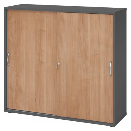 Schiebetürenschrank BETA S 1753S in Graphit und Nussbaum mit Metall-Bogengriffen von hjh OFFICE PRO
