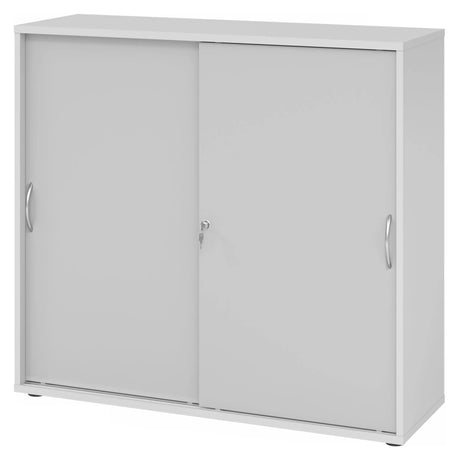 Grauer Schiebetürenschrank BETA S 1753S mit metallischen Bogengriffen und Schloss von hjh OFFICE PRO