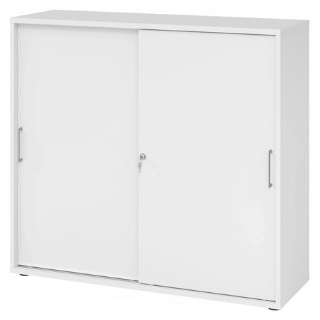 Weißer Schiebetürenschrank BETA S 1753S mit Metallgriffen und Schloss von hjh OFFICE PRO