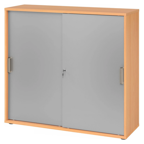 Schiebetürenschrank BETA S 1753S in Buche-Optik mit silbernen Kunststoffgriffen von hjh OFFICE PRO