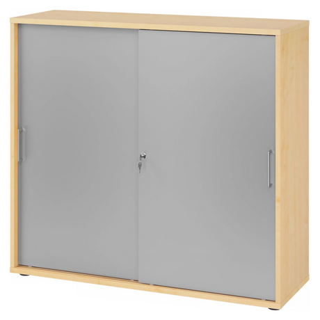 Schiebetürenschrank BETA S 1753S in Ahorn-Optik mit silbernen Fronten und Metallgriffen von hjh OFFICE PRO