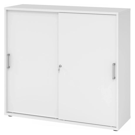 Weißer Schiebetürenschrank BETA S 1753S mit Chromgriffen und Schloss von hjh OFFICE PRO