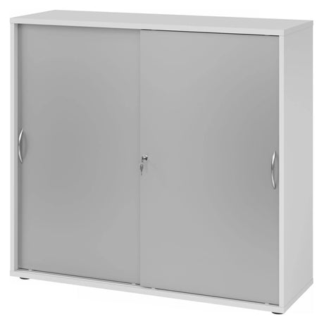 Grauer Schiebetürenschrank BETA S 1753S mit silbernen Bogengriffen und Schloss von hjh OFFICE PRO
