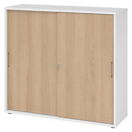 Schiebetürenschrank BETA S 1753S in Weiß und Eiche mit Metallgriffen und Schloss von hjh OFFICE PRO