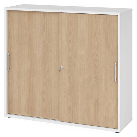 Schiebetürenschrank BETA S 1753S in Weiß und Eiche mit Relinggriffen von hjh OFFICE PRO