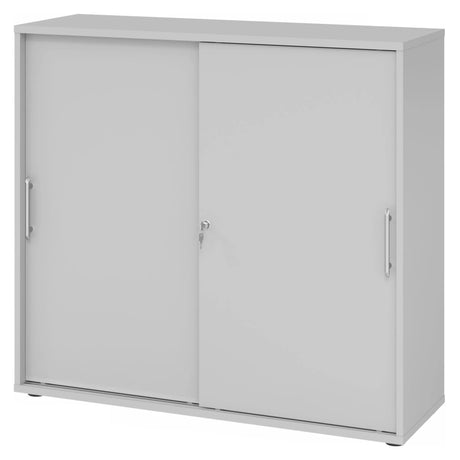 Grauer Schiebetürenschrank BETA S 1753S mit Relinggriffen aus Kunststoff von hjh OFFICE PRO