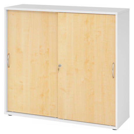 Schiebetürenschrank BETA S 1753S in Weiß und Ahorn mit Bogengriffen aus Metall von hjh OFFICE PRO