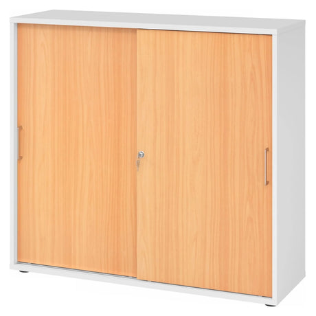 Schiebetürenschrank BETA S 1753S in Weiß und Buche mit Metallgriffen von hjh OFFICE PRO