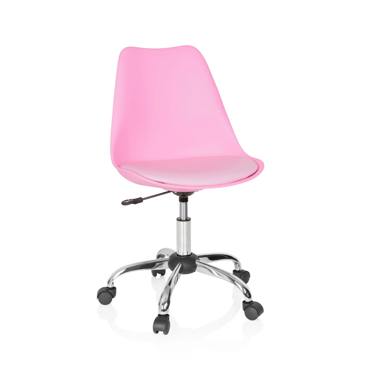 Pinker Homeoffice-Bürostuhl FANCY PRO mit Fußkreuz und fünf Rollen von hjh OFFICE – 360-Grad-Ansicht (Frontansicht 20°)