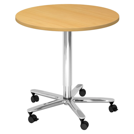 System Konferenztisch BISTRO 80R C mit runder Buchenholzplatte und verchromtem Sternfuß auf Rollen von hjh OFFICE PRO