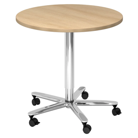 System Konferenztisch BISTRO 80R C mit runder Eichenplatte, Chromgestell und fünf Rollen von hjh OFFICE PRO