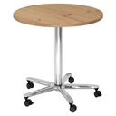 System Konferenztisch BISTRO 80R C mit runder Platte aus Asteiche, Chromgestell und Rollen von hjh OFFICE PRO
