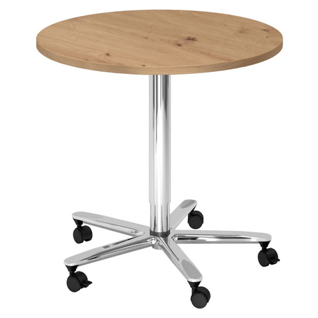 System Konferenztisch BISTRO 80R C mit runder Platte aus Asteiche, Chromgestell und Rollen von hjh OFFICE PRO