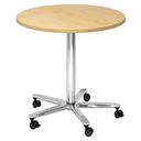 System Konferenztisch BISTRO 80R C mit runder Ahornholzplatte, Chromgestell und fünf Rollen von hjh OFFICE PRO