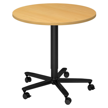 System Konferenztisch BISTRO 80R D mit runder Bucheplatte, schwarzem Gestell und fünf Rollen von hjh OFFICE PRO