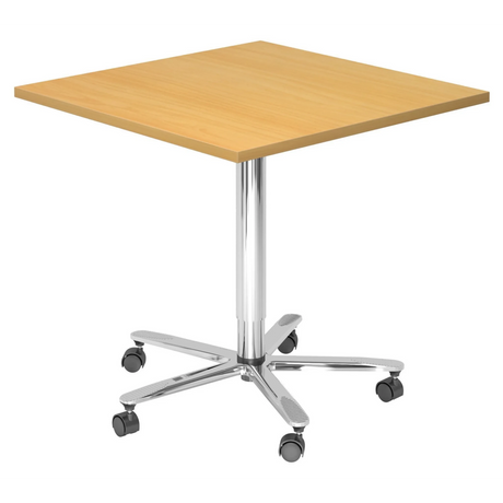System Konferenztisch BISTRO 88Q C mit buchefarbener Platte und verchromtem Fußkreuz auf Rollen von hjh OFFICE PRO