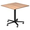 System Konferenztisch BISTRO 88Q D mit Tischplatte in Nussbaum-Optik und schwarzem Fußkreuz auf Rollen von hjh OFFICE PRO