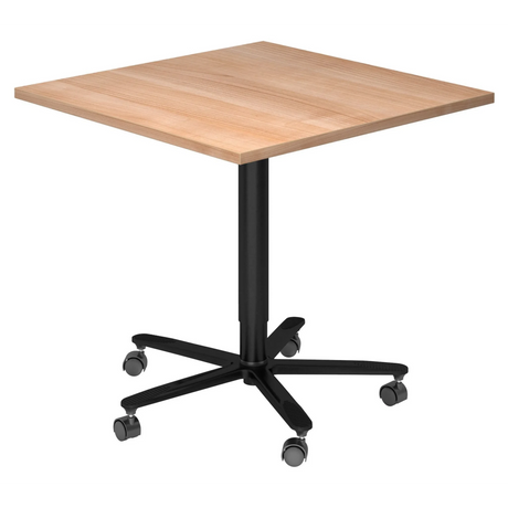 System Konferenztisch BISTRO 88Q D mit Tischplatte in Nussbaum-Optik und schwarzem Fußkreuz auf Rollen von hjh OFFICE PRO