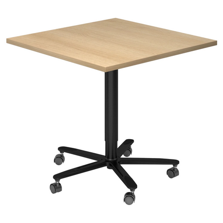 System Konferenztisch BISTRO 88Q D mit quadratischer Eichenplatte und schwarzem Sternfuß auf Rollen von hjh OFFICE PRO