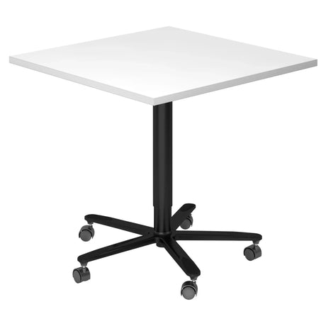 System Konferenztisch BISTRO 88Q D mit weißer Tischplatte und schwarzem Sternfuß auf Rollen von hjh OFFICE PRO